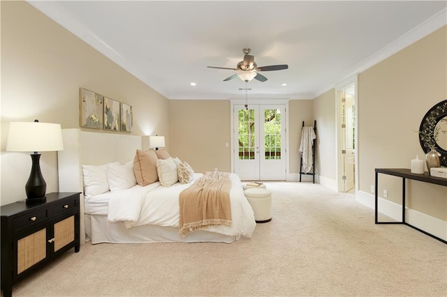 385 Windy Pines Trl, Roswell, GA 30075 - carpeted bedroom with access to outside, baseboards, ornamental molding, a ceiling fan, and recessed lighting