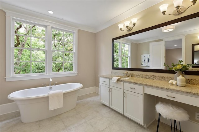 385 Windy Pines Trl, Roswell, GA 30075 - full bath with a soaking tub, plenty of natural light, baseboards, vanity, and crown molding
