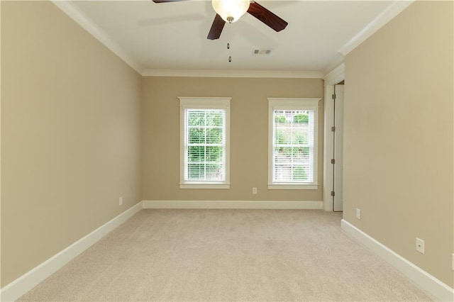 385 Windy Pines Trl, Roswell, GA 30075 - unfurnished room with crown molding, light carpet, ceiling fan, and baseboards