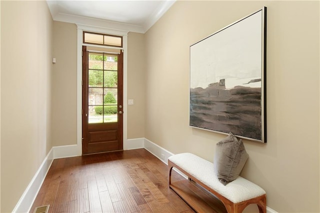 385 Windy Pines Trl, Roswell, GA 30075 - doorway featuring hardwood / wood-style floors, crown molding, and baseboards