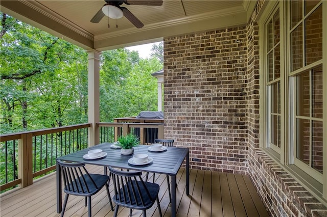385 Windy Pines Trl, Roswell, GA 30075 - wooden deck featuring ceiling fan and outdoor dining space