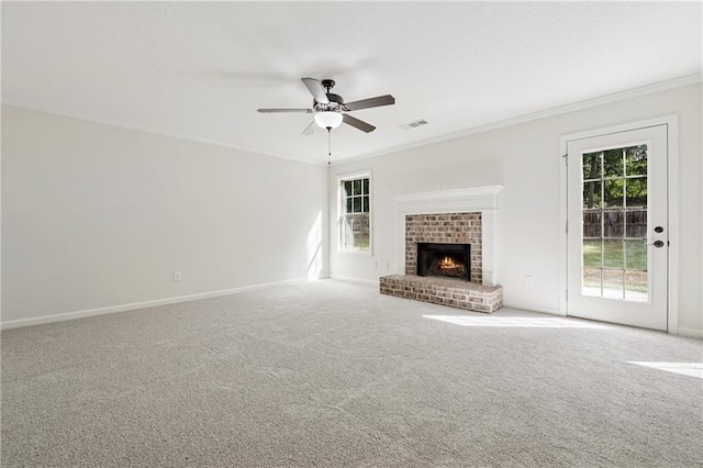 56 Sugar Leaf Ln, Jefferson, GA 30549 - unfurnished living room with healthy amount of natural light, ceiling fan, ornamental molding, and carpet