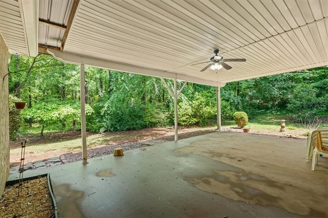 view of patio featuring ceiling fan