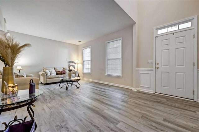 entrance foyer with light hardwood / wood-style floors