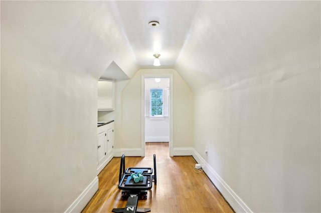 additional living space featuring lofted ceiling and wood-type flooring