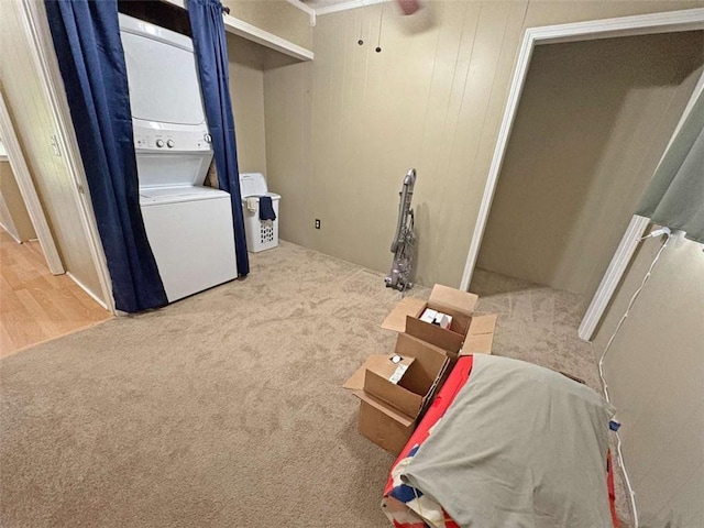 1146 Nelson St, Jackson, GA 30233 - bedroom with stacked washer / dryer and carpet flooring