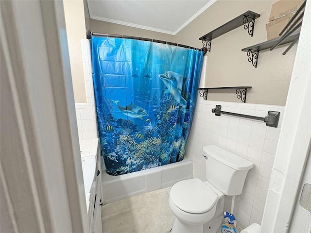 1146 Nelson St, Jackson, GA 30233 - full bathroom featuring crown molding, shower / bath combo, and tile walls