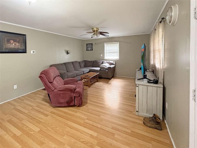 1146 Nelson St, Jackson, GA 30233 - living room featuring ceiling fan, light wood-type flooring, and crown molding