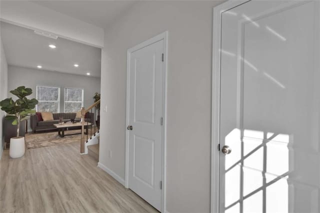 2766 Aralynn Way, College Park, GA 30337 - hall with light wood-style floors, recessed lighting, baseboards, and stairway