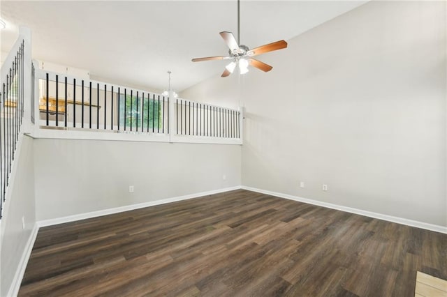 2920 Cushing Ct, Jonesboro, GA 30236 - empty room featuring a ceiling fan, wood finished floors, baseboards, and vaulted ceiling