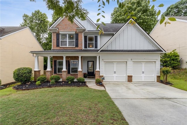 4266 Suwanee Brook Ct, Buford, GA 30518 - craftsman-style house featuring board and batten siding, brick siding, a garage, and driveway