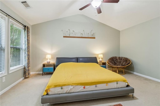 4266 Suwanee Brook Ct, Buford, GA 30518 - bedroom with carpet flooring, lofted ceiling, baseboards, and ceiling fan
