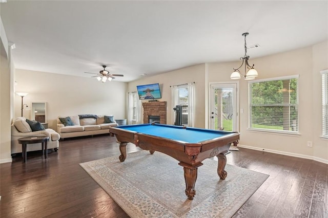 931 Sublime Trl, Canton, GA 30114 - playroom featuring dark wood finished floors, plenty of natural light, ceiling fan, and pool table