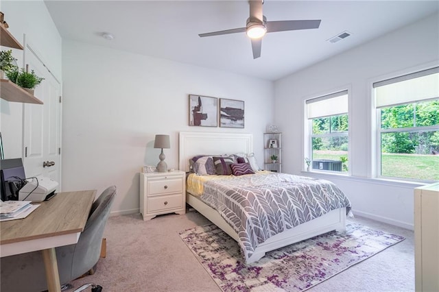 3518 Mount Blue Ave, Tucker, GA 30084 - bedroom with light carpet, a desk, baseboards, and ceiling fan