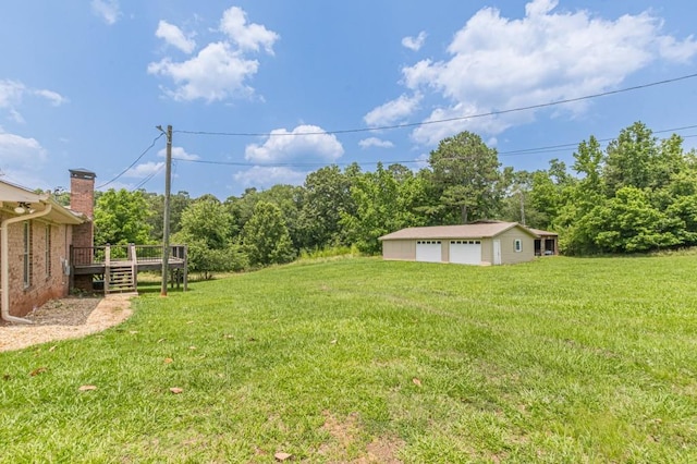 7928 S Giles Rd, Douglasville, GA 30135 - view of grassy yard featuring a garage, a deck, and an outdoor structure