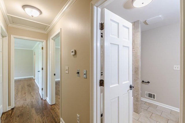 7928 S Giles Rd, Douglasville, GA 30135 - hall with light wood-style flooring, ornamental molding, and baseboards