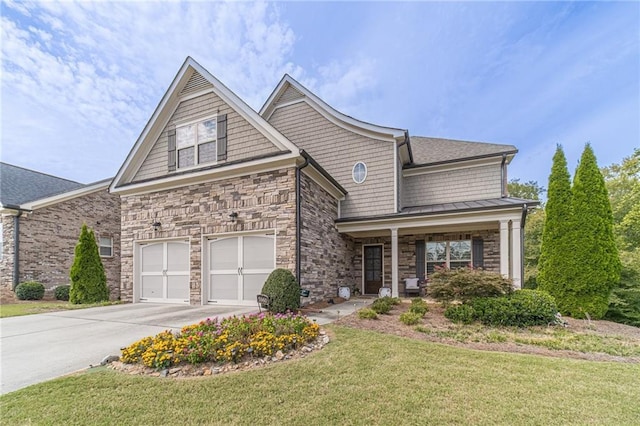 view of front of house with a garage and a front lawn