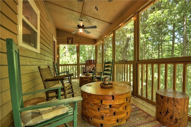276 Pine Ridge Rd, Ellijay, GA 30536 - sunroom / solarium featuring a ceiling fan and vaulted ceiling