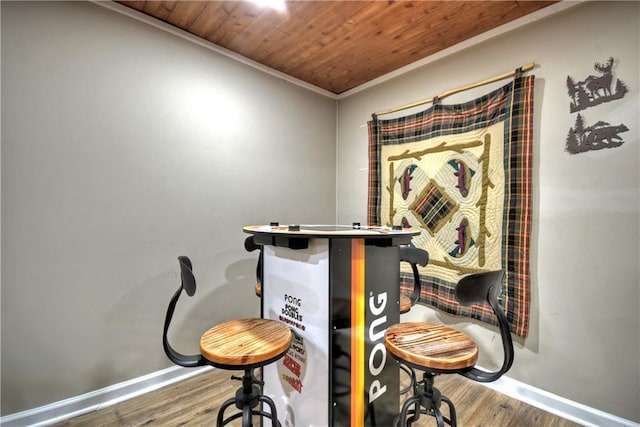 276 Pine Ridge Rd, Ellijay, GA 30536 - bar featuring ornamental molding, wood finished floors, and wood ceiling