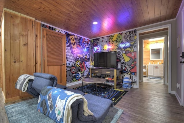 276 Pine Ridge Rd, Ellijay, GA 30536 - living area featuring wooden ceiling, wood finished floors, and wood walls