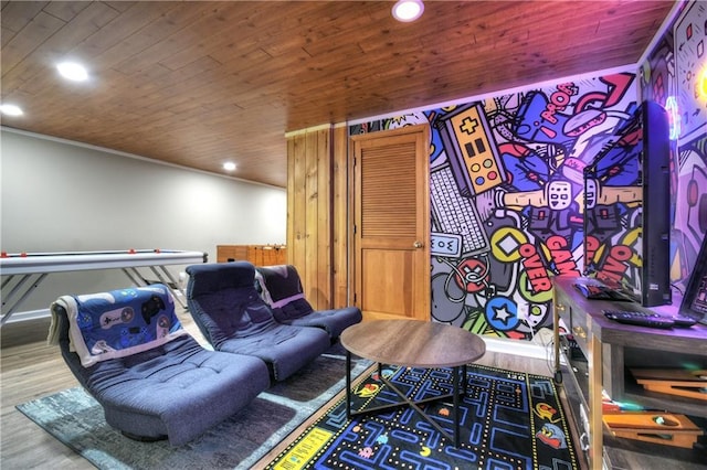 276 Pine Ridge Rd, Ellijay, GA 30536 - playroom featuring recessed lighting, wood finished floors, and wooden ceiling