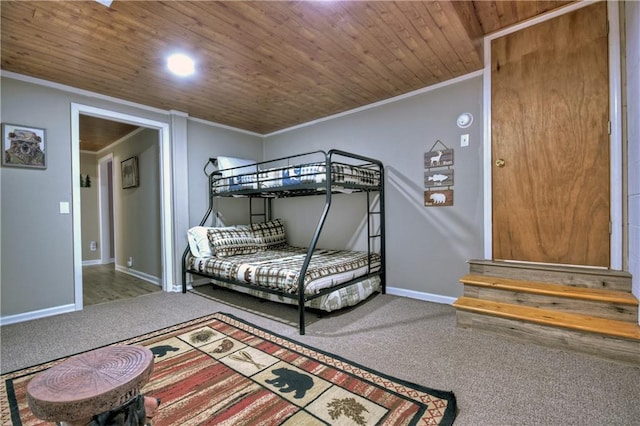 276 Pine Ridge Rd, Ellijay, GA 30536 - carpeted bedroom featuring ornamental molding and wooden ceiling