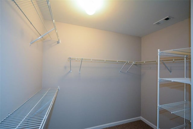 walk in closet featuring carpet flooring and visible vents