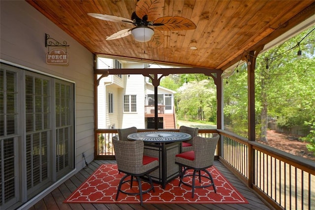 deck featuring a ceiling fan and outdoor dining area