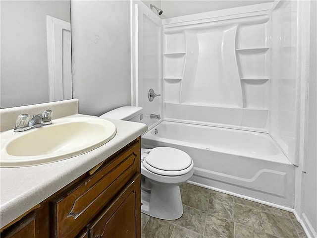 full bathroom with shower / bathtub combination, vanity, and toilet