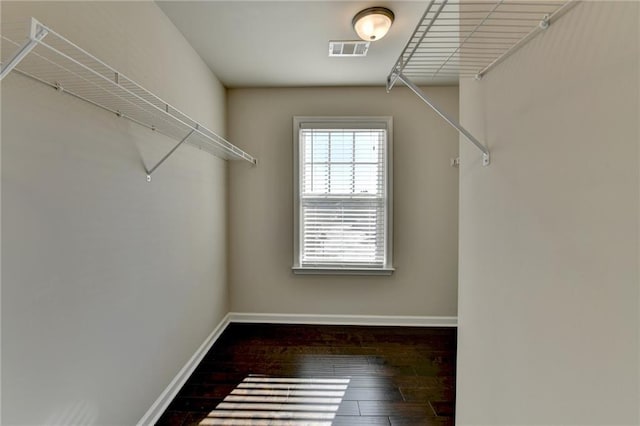 walk in closet featuring dark hardwood / wood-style flooring