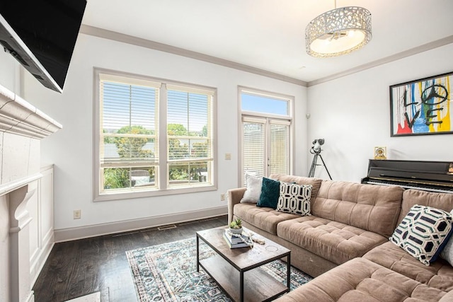 1216 Virginia Ct NE Unit 8, Atlanta, GA 30306 - living room featuring dark wood finished floors, baseboards, and ornamental molding