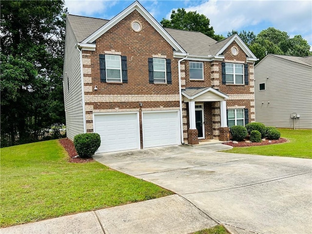 5848 Rex Ridge Loop, Rex, GA 30273 - view of front of property with brick siding, concrete driveway, a garage, and a front yard