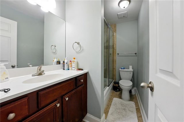 6980 Roswell Rd # A8, Atlanta, GA 30328 - bathroom with toilet, a shower with door, vanity, tile patterned floors, and baseboards