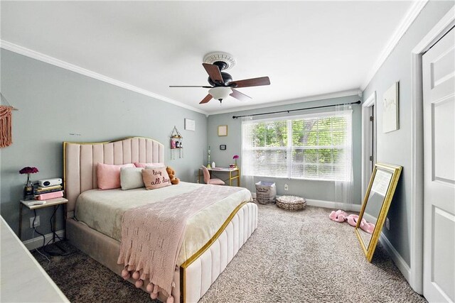 6980 Roswell Rd # A8, Atlanta, GA 30328 - bedroom with crown molding, carpet, baseboards, and ceiling fan