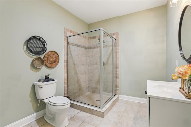full bath with baseboards, a shower stall, and tile patterned flooring