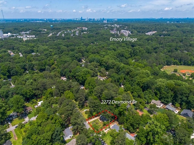 2272 Desmond Dr, Decatur, GA 30033 - aerial view of property and surrounding area featuring a heavily wooded area and property parcel outlined
