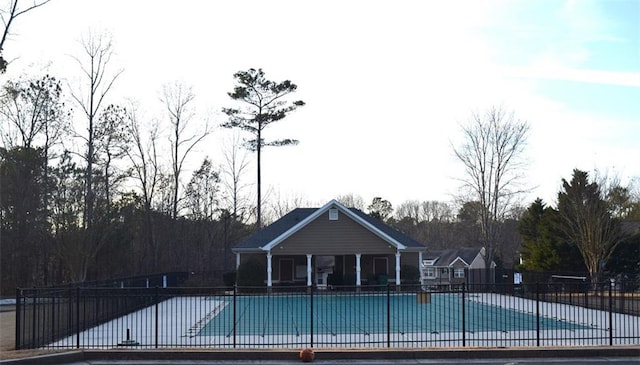 view of swimming pool with a patio