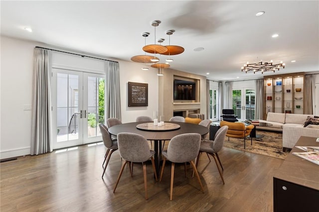 dining room featuring french doors, wood finished floors, and a wealth of natural light