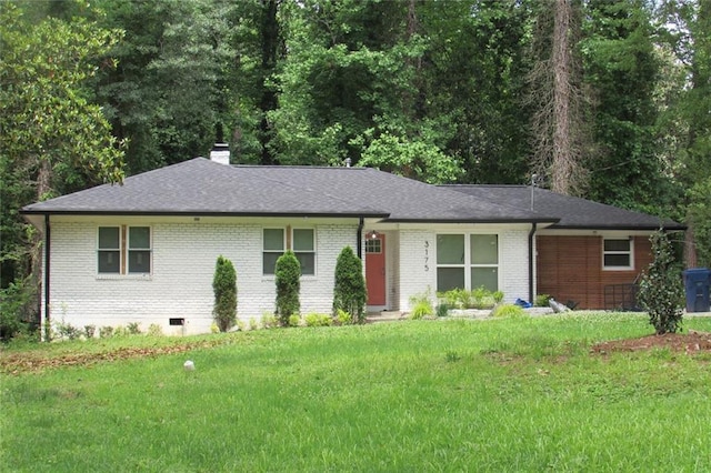 3175 W Manor Cir SW, Atlanta, GA 30311 - single story home featuring brick siding, a chimney, a front lawn, crawl space, and a shingled roof