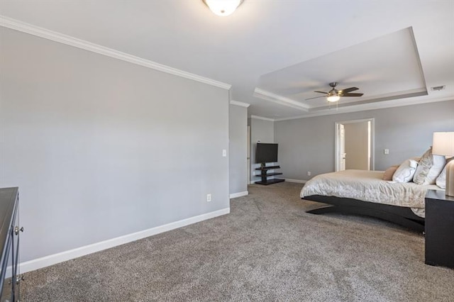 4765 Silver Leaf Dr, Cumming, GA 30040 - carpeted bedroom featuring a tray ceiling, crown molding, and a ceiling fan