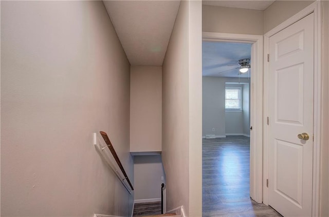 331 Leafmore Rd SW, Rome, GA 30165 - stairs with wood finished floors, baseboards, and ceiling fan