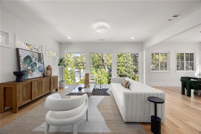 living room featuring light wood-type flooring