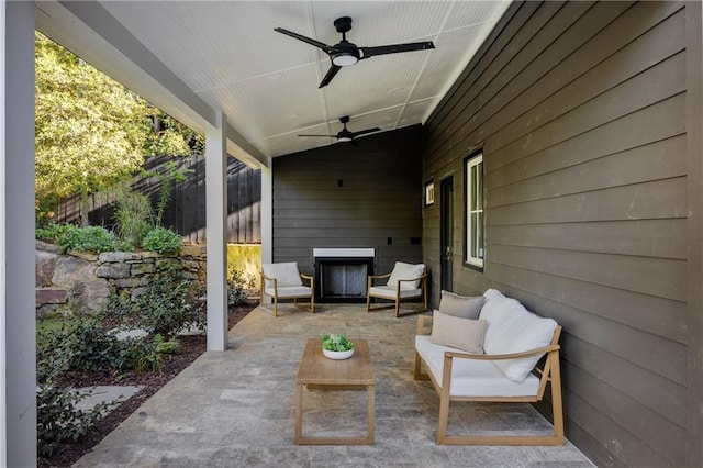 view of patio / terrace featuring an outdoor living space and ceiling fan