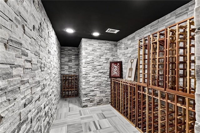 wine area with recessed lighting and visible vents