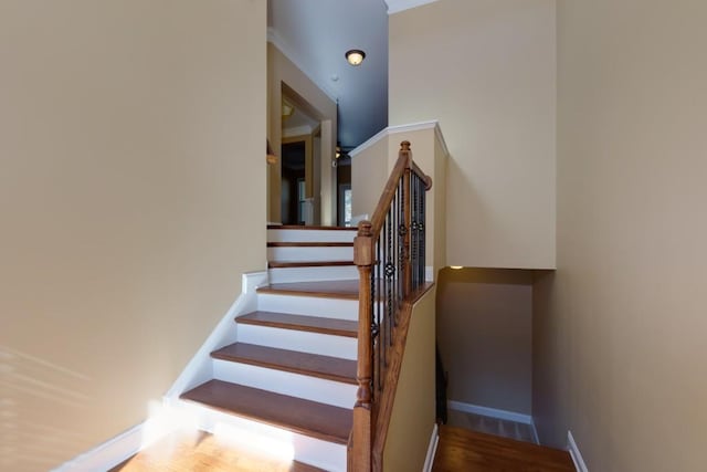 stairs featuring wood-type flooring