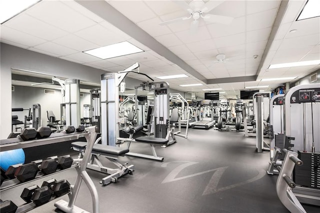 3657 Peachtree Rd NE Unit 4A, Atlanta, GA 30319 - workout area with a paneled ceiling and a ceiling fan
