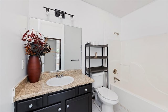 full bathroom with vanity, toilet, and washtub / shower combination