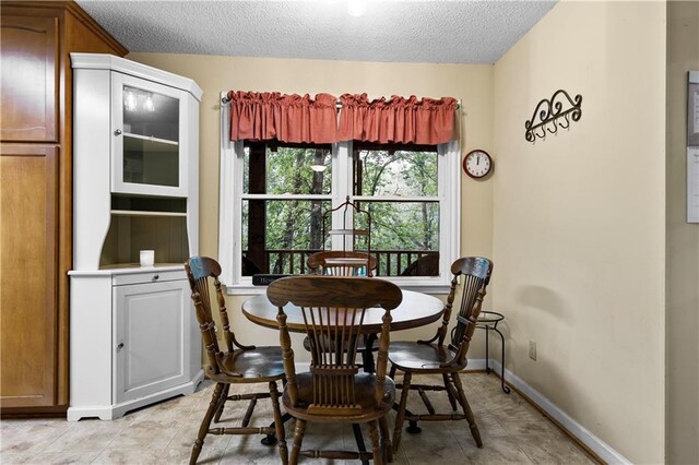 dining space with baseboards and a textured ceiling