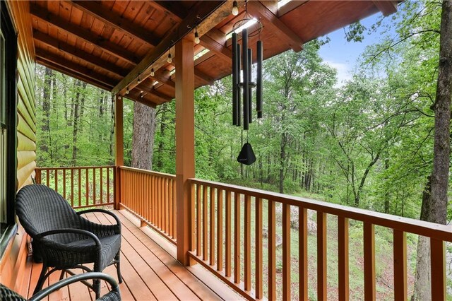 deck with a view of trees