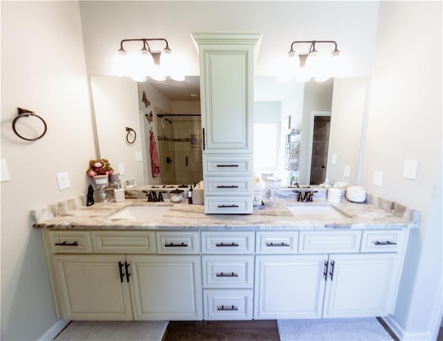 bathroom with vanity and walk in shower